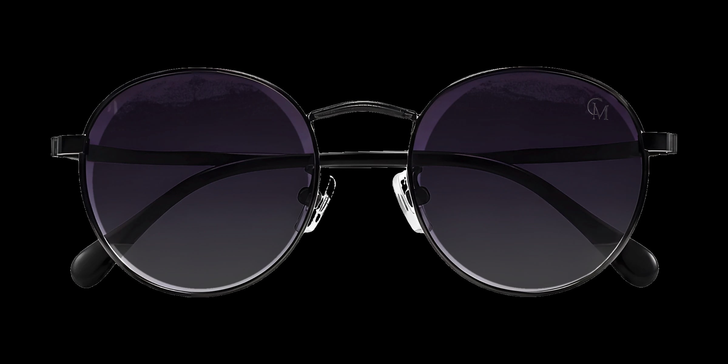 Óculos Clairmont Geneva, armação redonda de metal preto e lentes em degradê roxo-escuro
